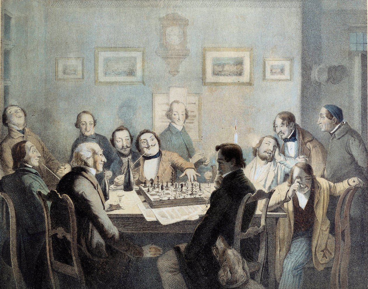 Sakkjátékosok 19. századi litográfiája. alkotó: Unknown artist