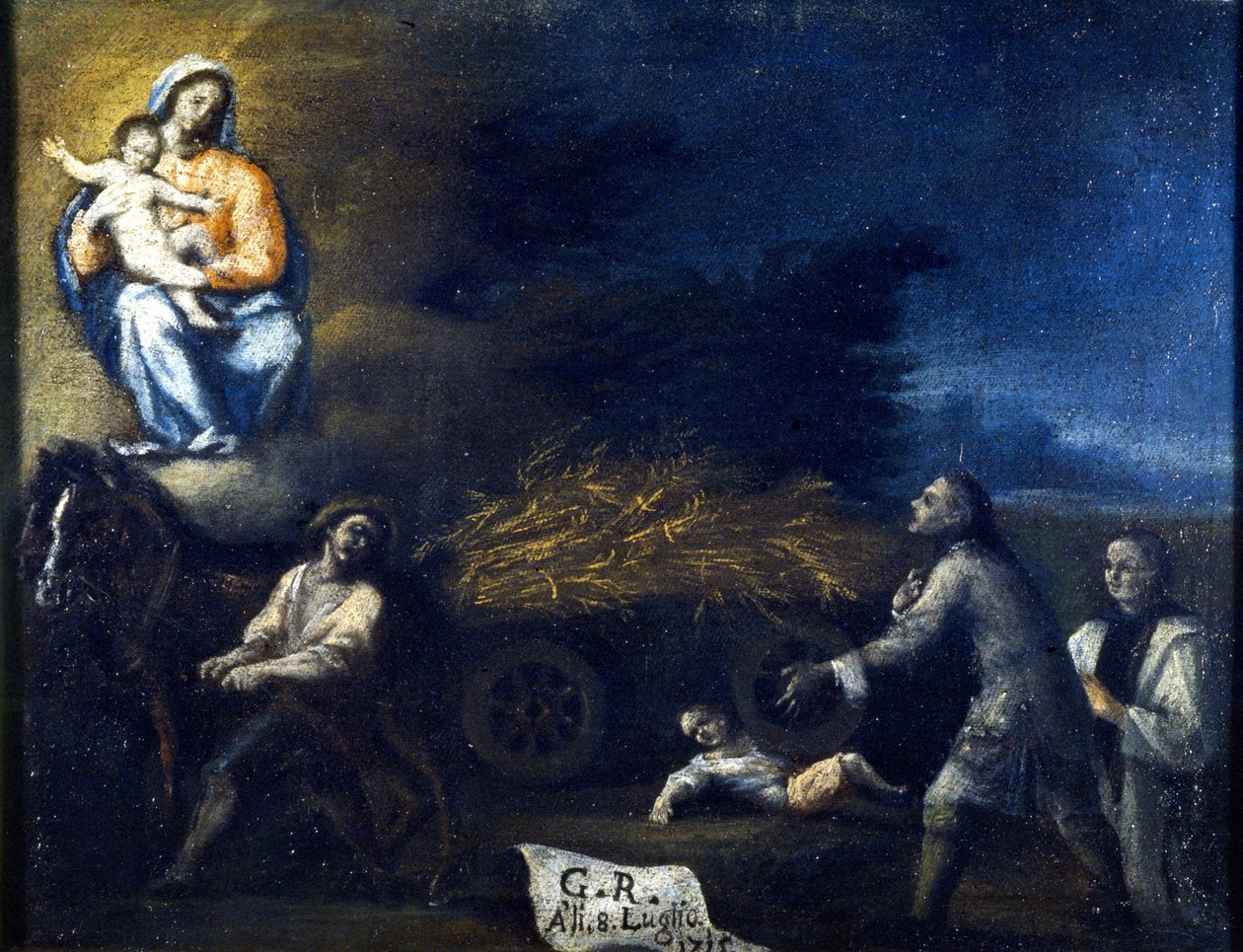 Egy eke által összetört gyerek. Ex voto 1715-ből a Santa Valeria a Seregno (Milánó) szentélyből. alkotó: Unknown artist