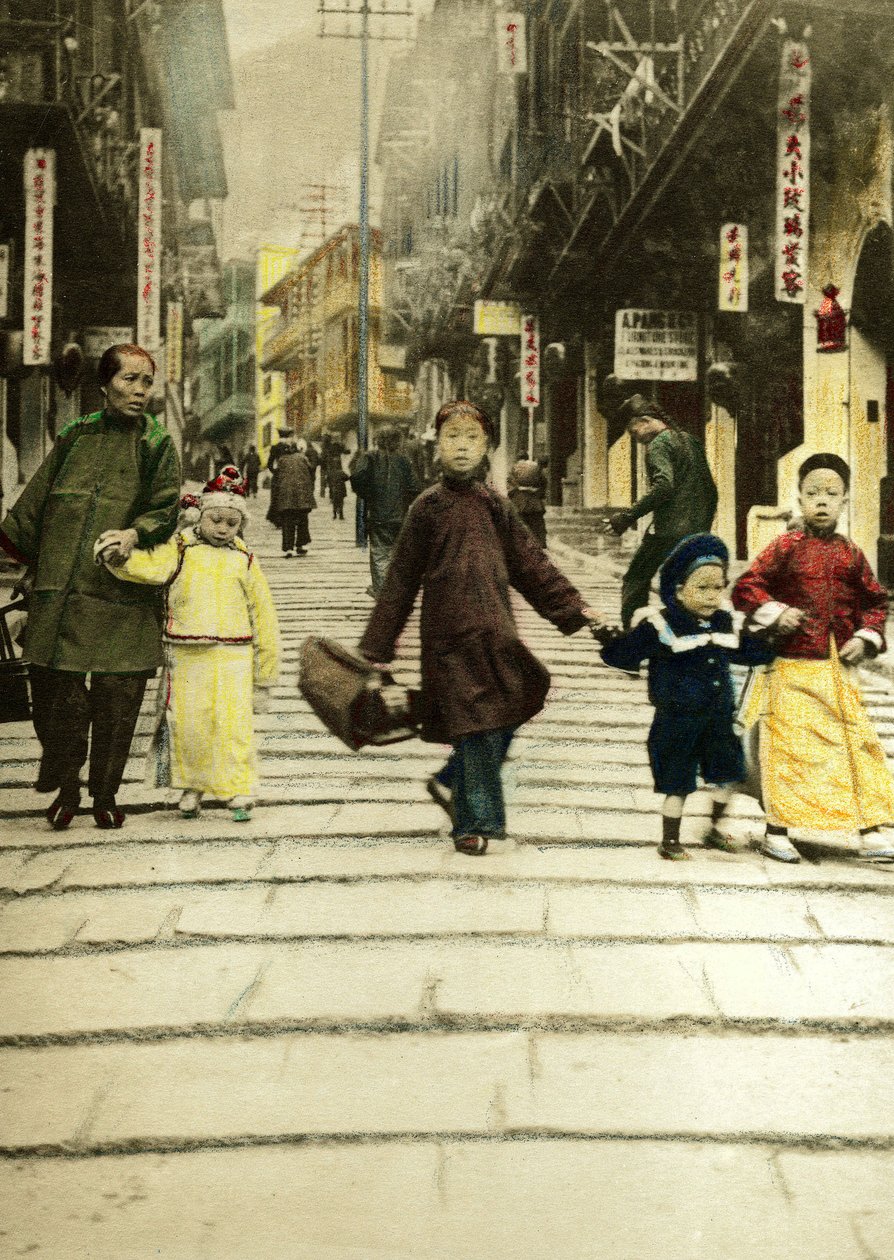 Gyermekek a hongkongi Pottinger utcában 1890-ben. Kína alkotó: Unknown artist