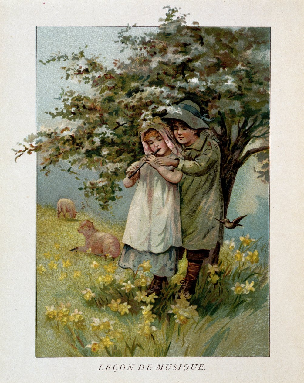 Virágzó tájon zenélő pásztorgyerekek, „” Music Lecon””. alkotó: Unknown artist