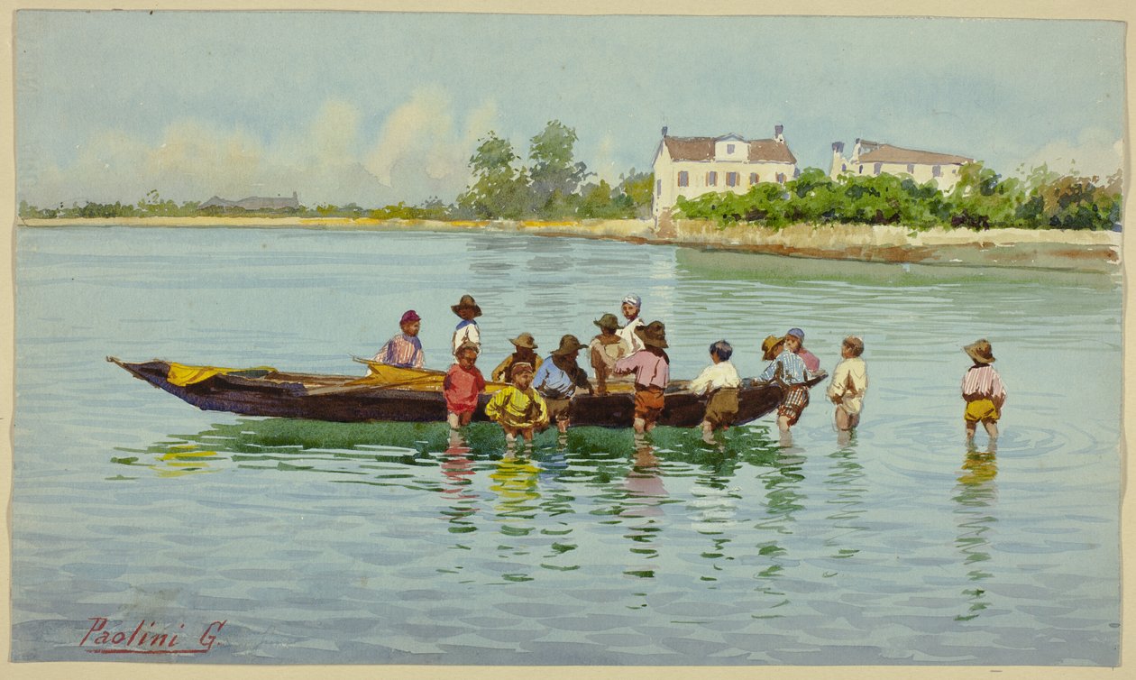 Gyermekek csónakkal a velencei lagúnán alkotó: Unknown artist