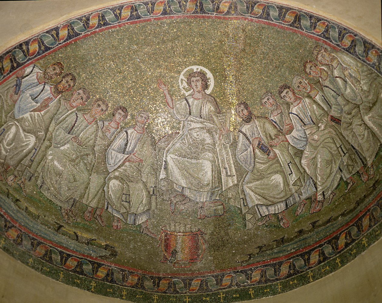 Krisztus, a törvényhozó, az apostolokkal trónolva, San Lorenzo Maggiore, Milánó (mozaik) alkotó: Unknown artist