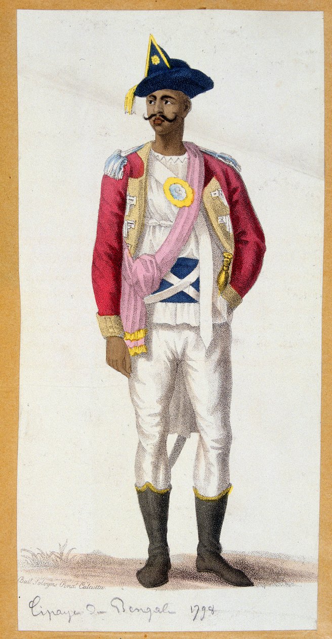 Cipaye du Bengal (India) - metszet, 18. század vége. alkotó: Unknown artist