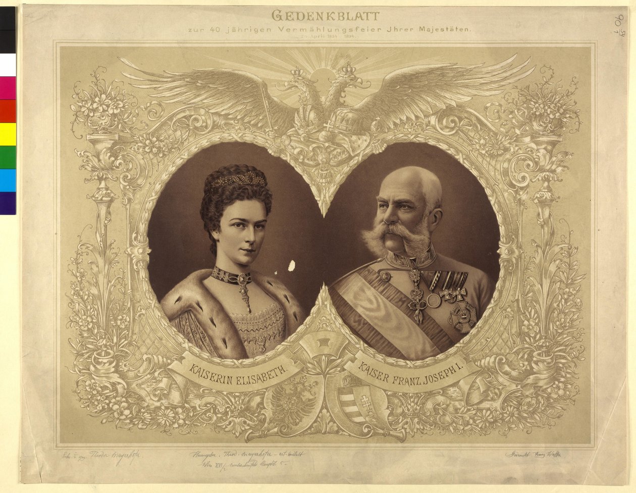 Emléklap őfelsége 40 éves esküvői szertartásának emlékére 24. április 1854. alkotó: Unknown artist