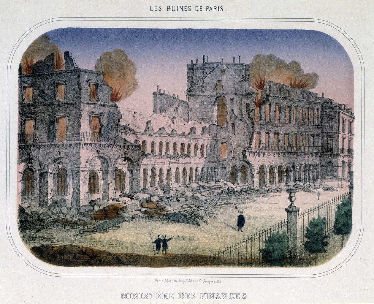 Commune de Paris: Tűz a Pénzügyminisztériumban (Tuileries-korszak idején) 1871. május 24-én. Metszet a XIX. alkotó: Unknown artist