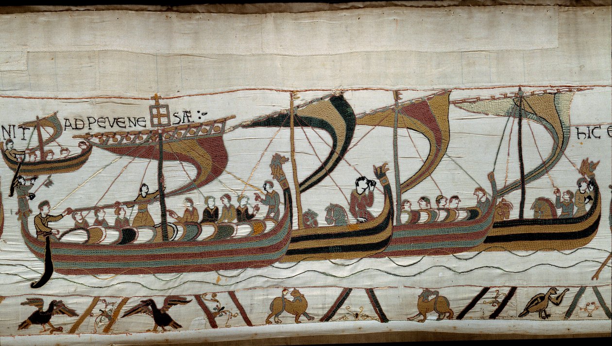 Anglia meghódítása Hódító Vilmos normann herceg (1027-1087) által 1066-ban: a normann flotta Pevensey-nél közelíti meg az angol partokat. alkotó: Unknown artist