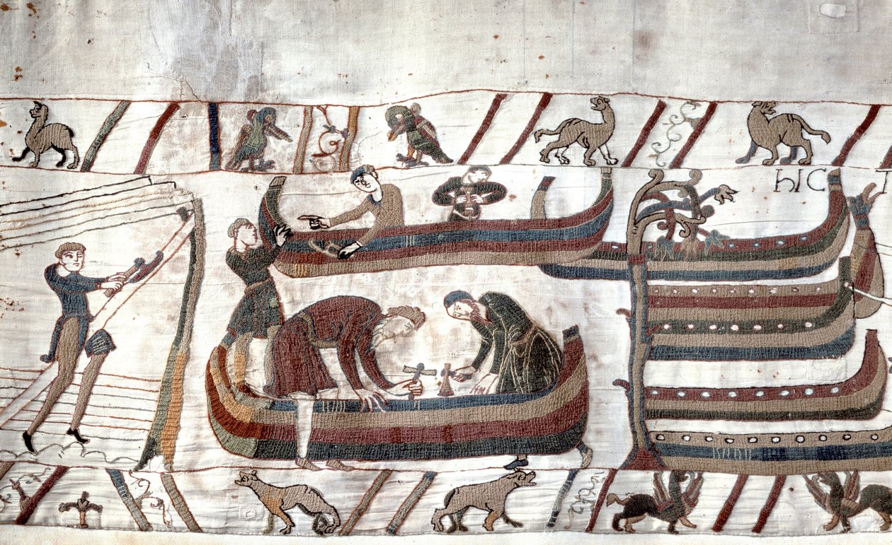 Hajóépítés Guillaume megbízásából - Bayeux gobelin, Mathilde királynő hímzéseként ismert alkotó: Unknown artist