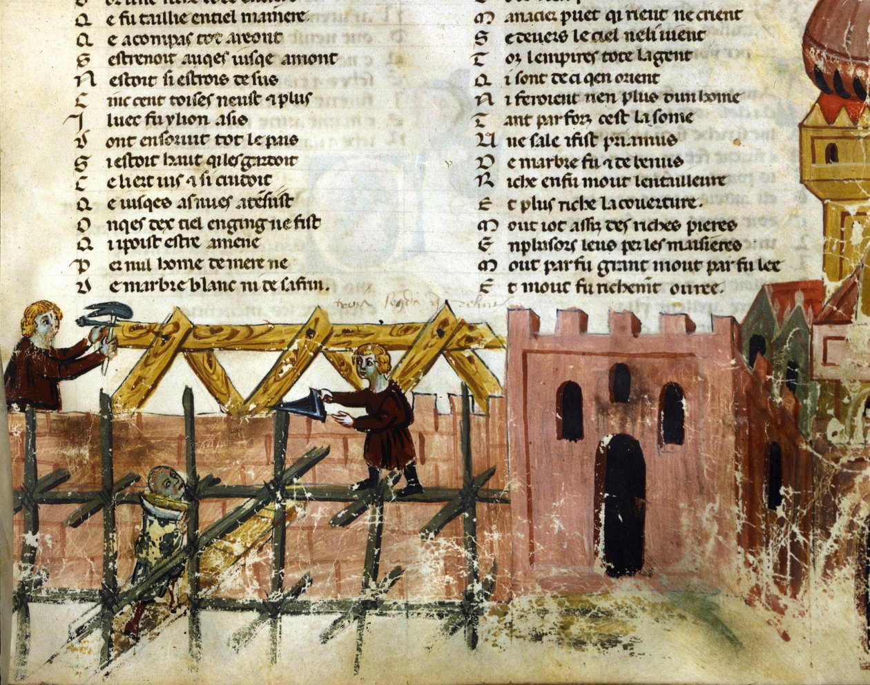 Építési jelenet. A „Roman de Troy” miniatúrája, Benoit de Saint Maure. 14. századi Biblioteca Marciana, Velence alkotó: Unknown artist