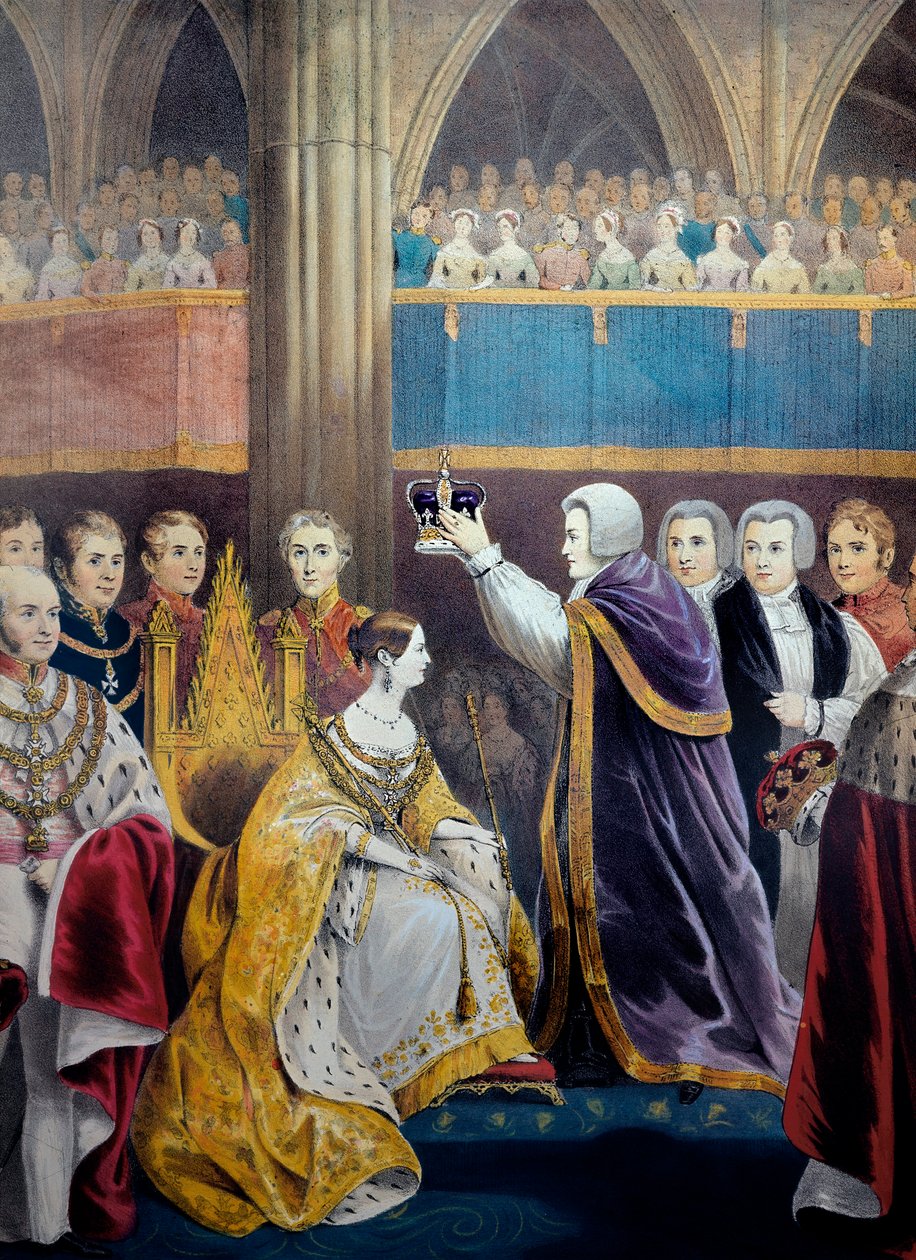 Viktória Iere angol királynő (1819-1901) megkoronázása 1837-ben. (Viktória királynő megkoronázása). századi litográfia. Milánó, magángyűjtemény ©Luisa Ricciarini/Leemage alkotó: Unknown artist