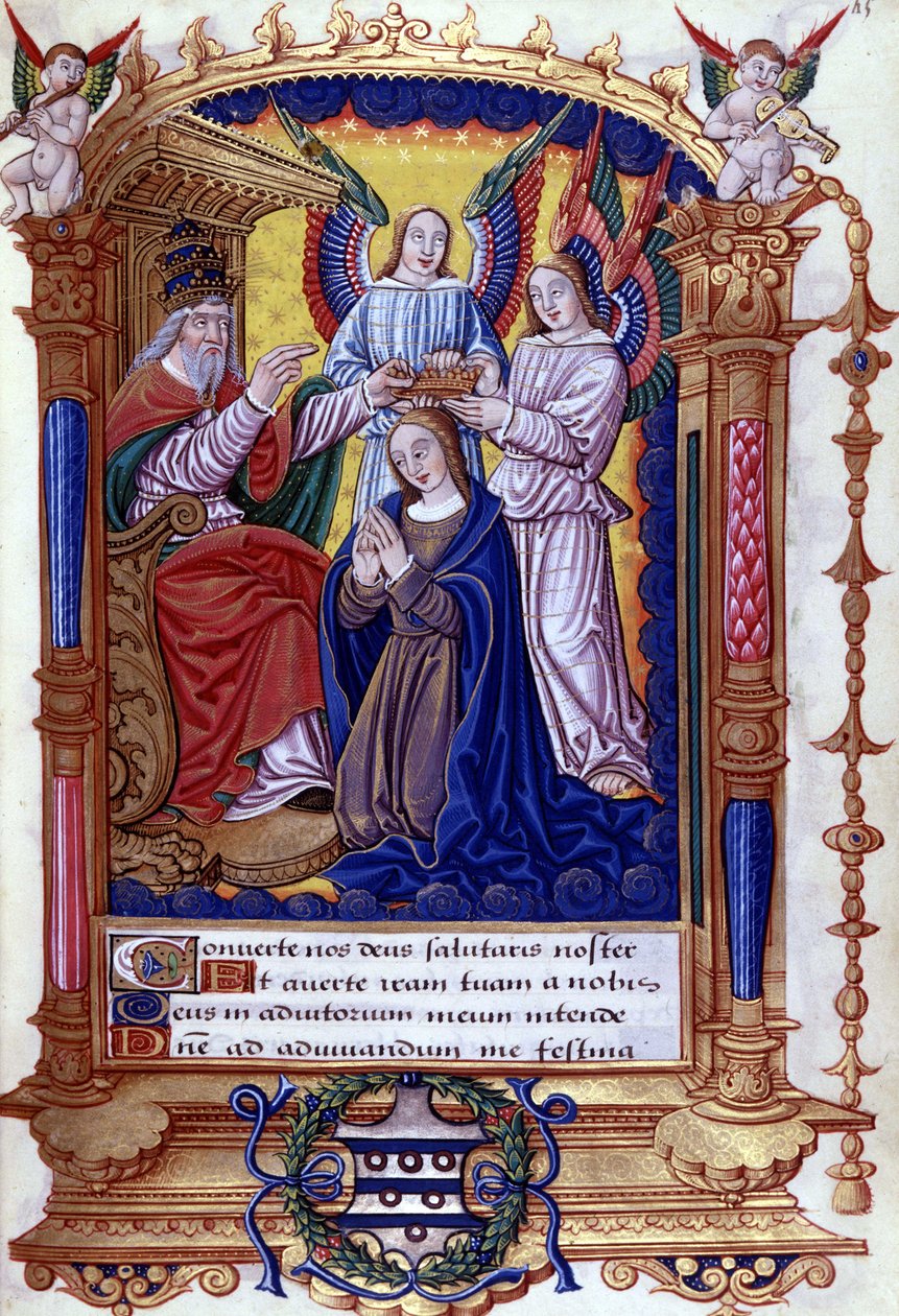 Szűz koronázása, latin szöveg, órakönyv alkotó: Unknown artist