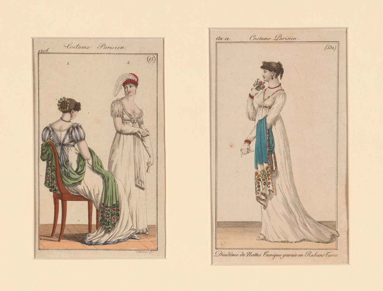 "Costume Parisien" divatlapok a Journal des Dames et Des Modes és a Costume Parisien (A Hölgyek és a Divat folyóirat) című lapokból alkotó: Unknown artist