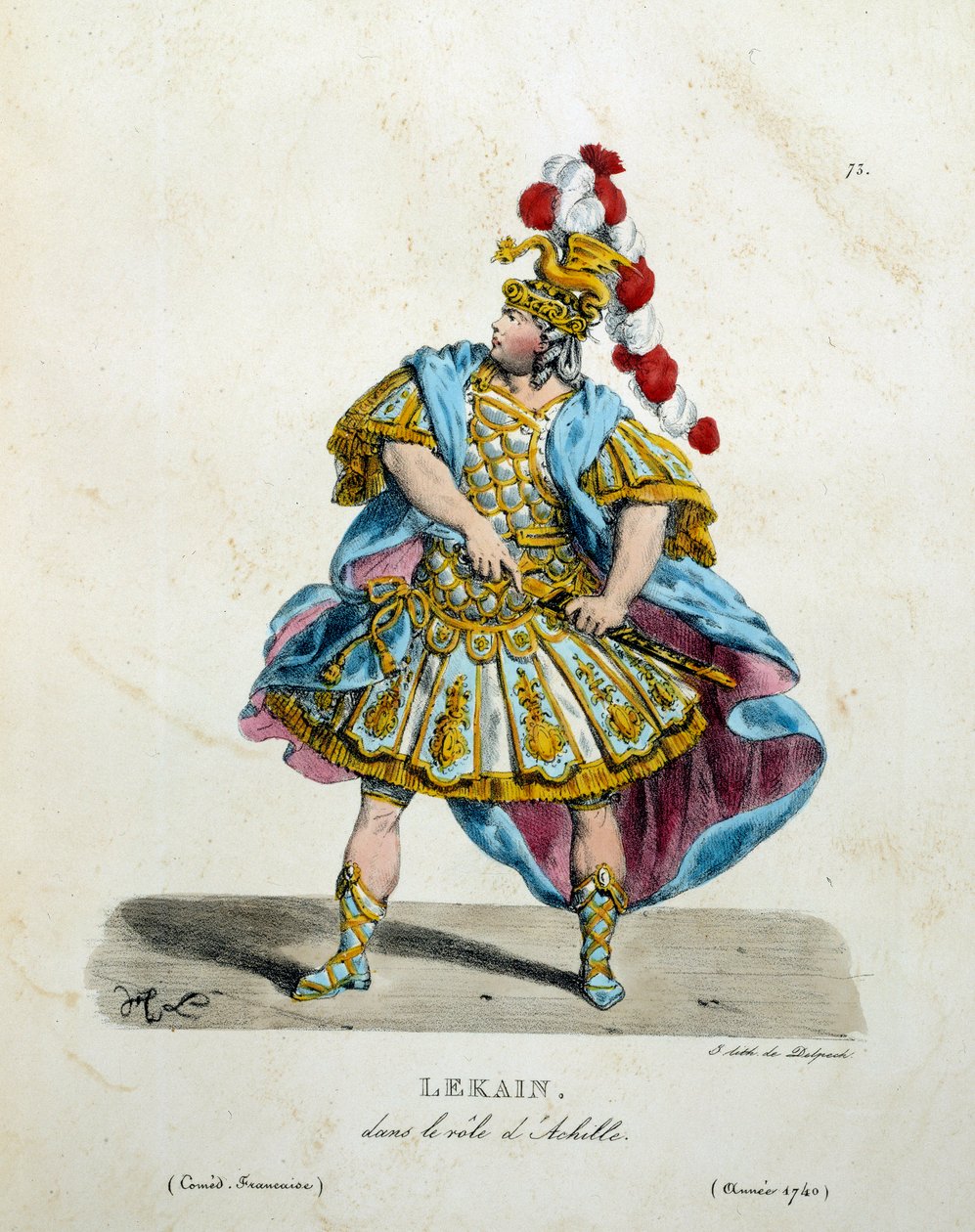Lekain (Henri Louis Cain (Henri-Louis Le Kain) (1729-1778) jelmeze Akhilleusz szerepében 1740-ben. Francia vígszínházi jelmez, Hippolyte Lecomte (1781-1857) alkotó: Unknown artist