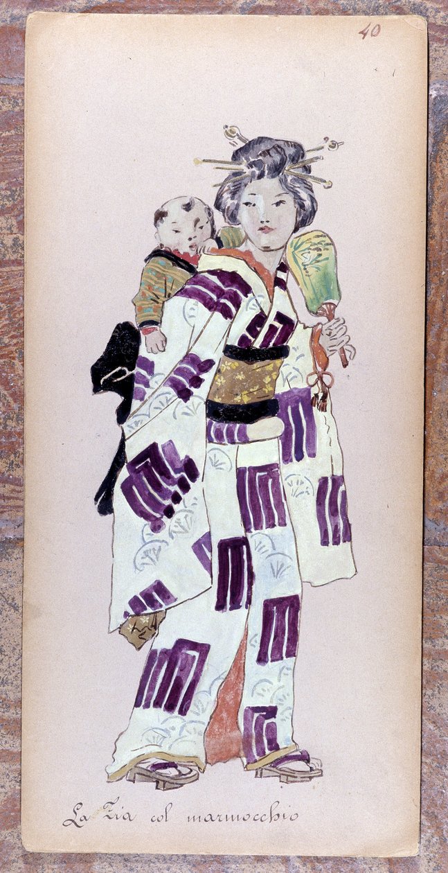 Costume de la zia con il marmocchio (gyermek) Giacomo Puccini Pillangókisasszony című művének megalkotásához 1904-ben.A milánói Museo della Scala gyűjteménye. alkotó: Unknown artist