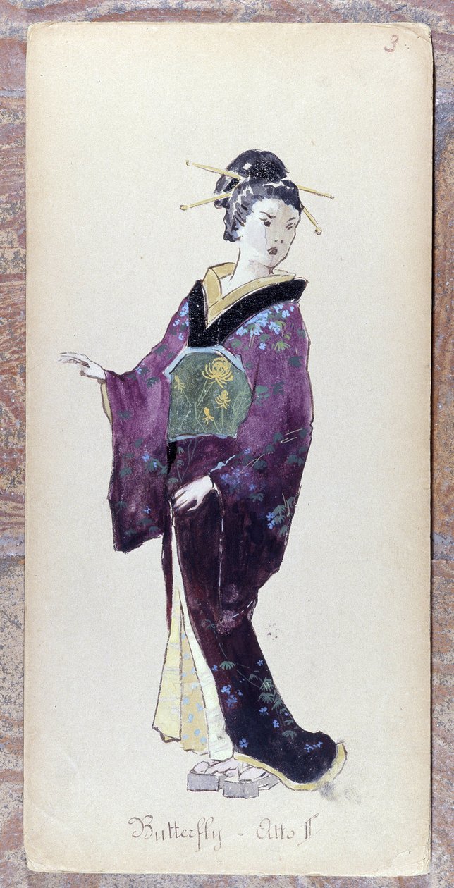 A Pillangókisasszony II. felvonásának jelmeze Giacomo Puccini 1904-ben készült Pillangókisasszony című művéhez.A milánói Museo della Scala gyűjteménye. alkotó: Unknown artist