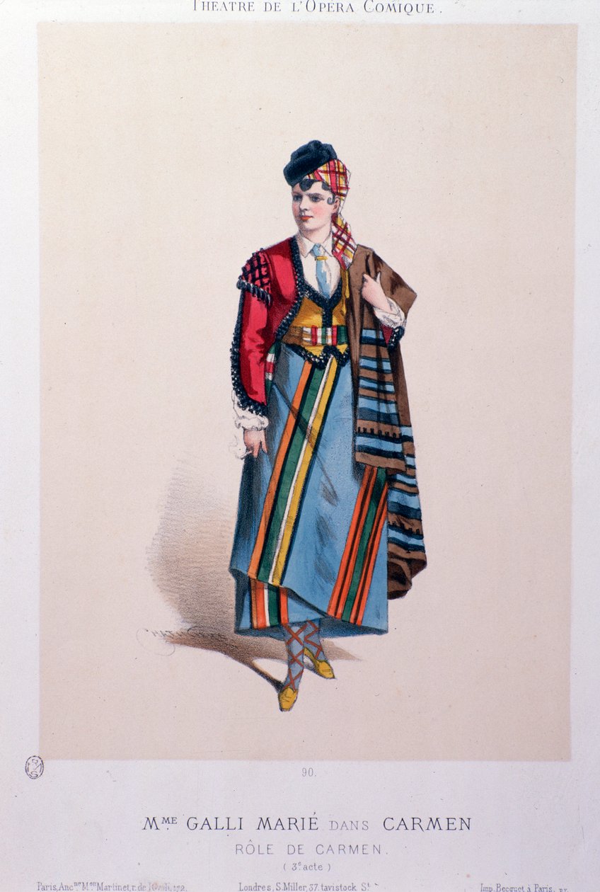 Celestine Galli-Marie énekesnő jelmeze a Carmenben, Georges Bizet operája alkotó: Unknown artist