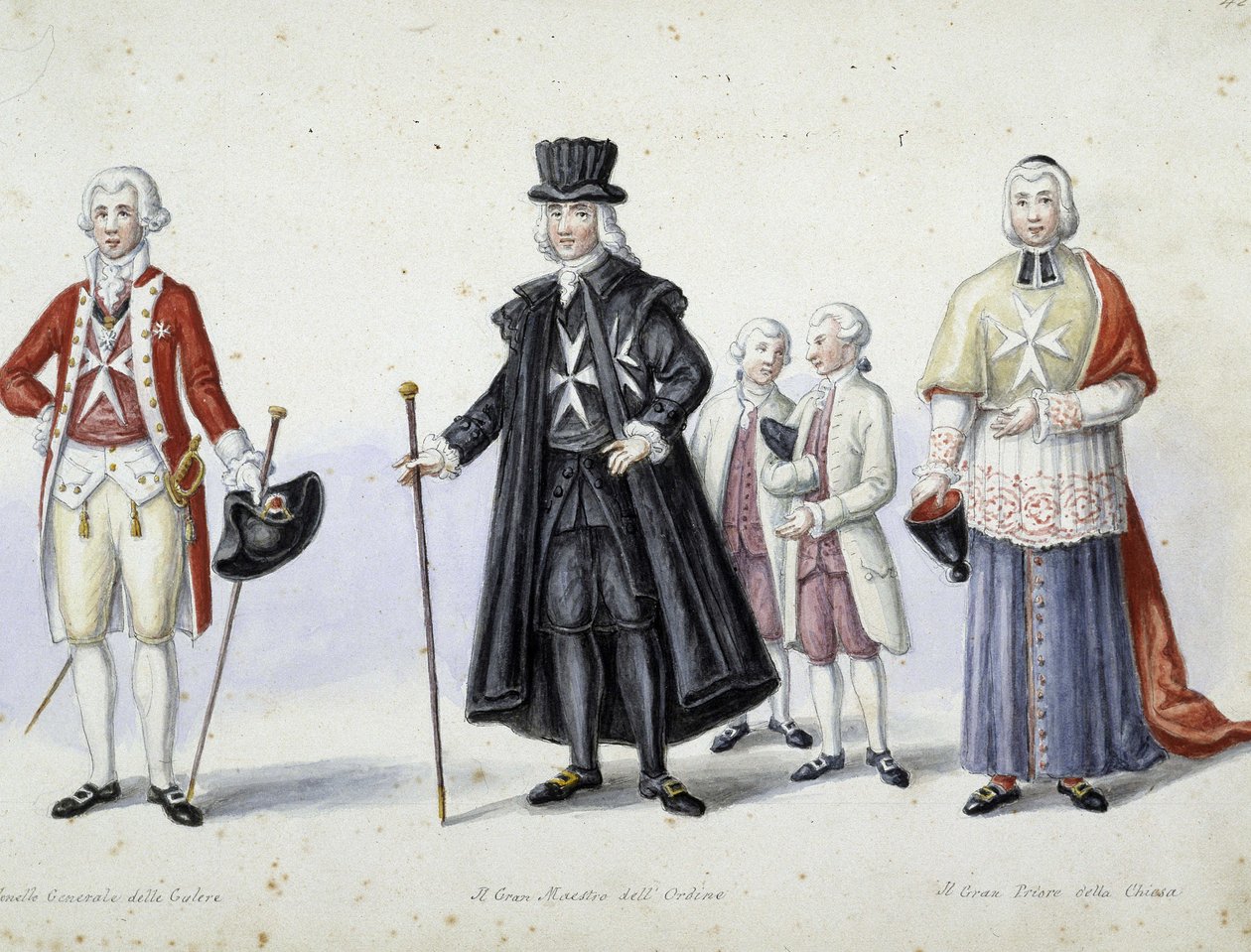 Jelmezek: 1. a gályák vezérezredese, 2. a rend nagymestere, 3. a templom főpriorja. SD. 19. század. alkotó: Unknown artist