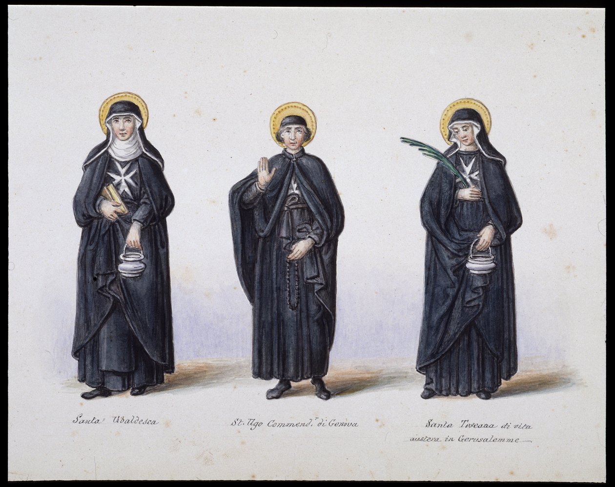 Jelmezek: 1. Santa Ubaldesca, 2. St Ugo di Genova, 3. Santa Toscana di Vita. SD. 19. század. alkotó: Unknown artist