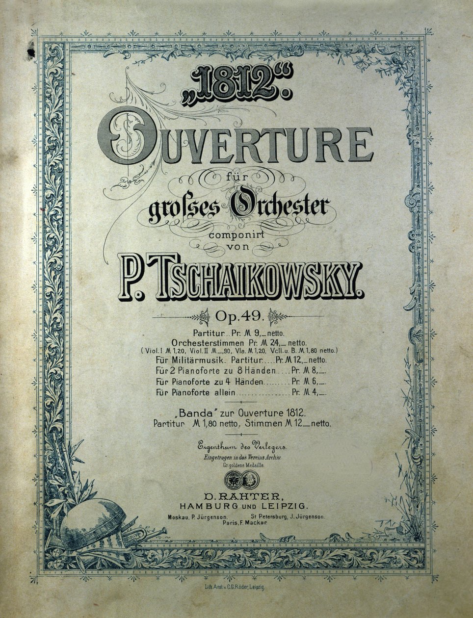 Pjotr vagy Péter Iljics Csajkovszkij (vagy Csajkovszkij vagy Cajkovszkij vagy Csajkovszkij) 49. opuszának borítója „Az 1812” alkotó: Unknown artist