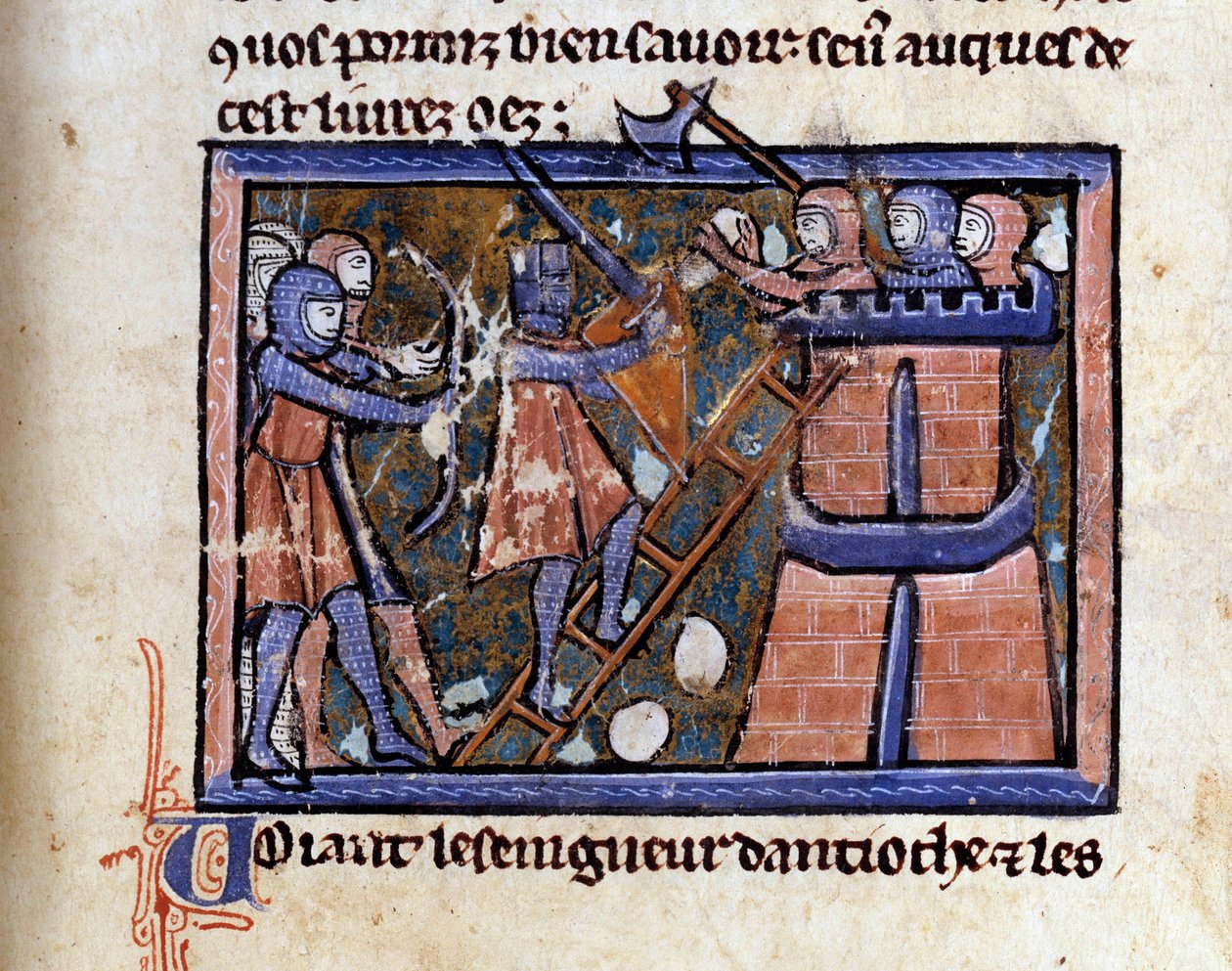 Keresztes hadjárat (valószínűleg az első): Jeruzsálem elfoglalása a keresztesek által. Miniatűr Tiruszi Vilmos (kb. 1128-1186) kéziratából alkotó: Unknown artist