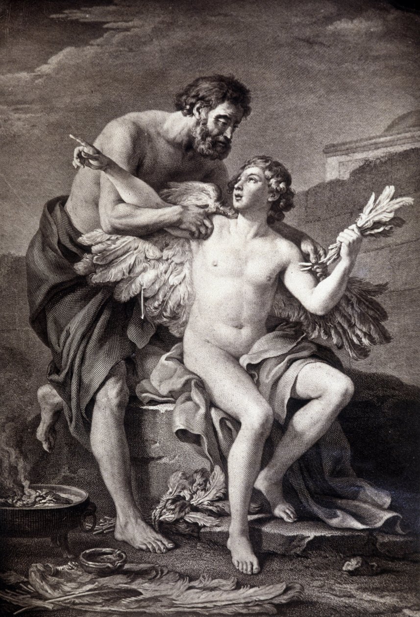 Daidalosz és Ikarosz. 19. századi metszet. alkotó: Unknown artist