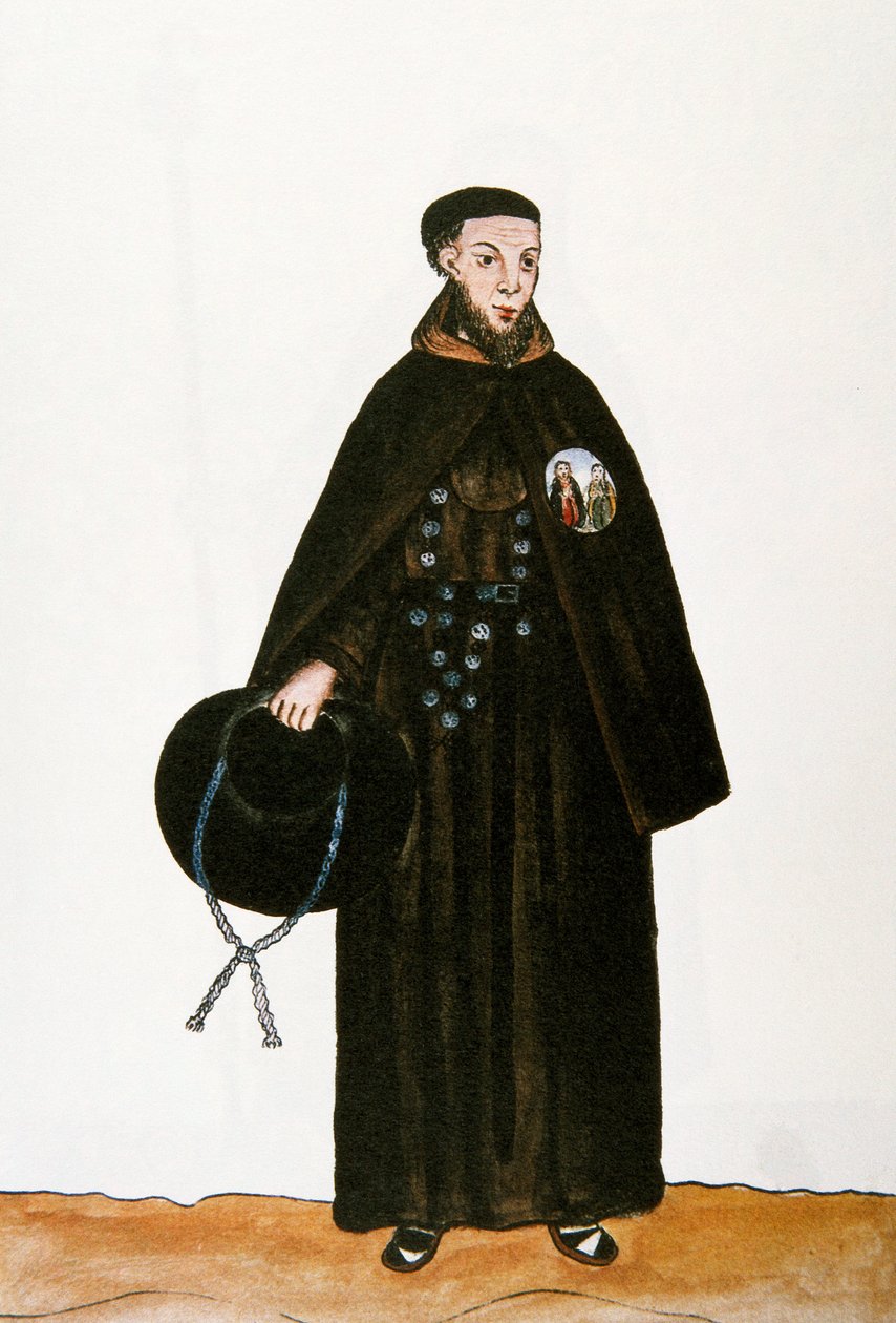 Peru mindennapi élete és szokásai: "" A ferences rend szerzetesének ábrázolása" Akvarell Baltasar Martinez Companon y Bajanda, Trujillo püspöke (1782-1785) "" Trujillo del Peru "" című könyvéből. 18. századi Madrid. Biblioteca del Palac alkotó: Unknown artist