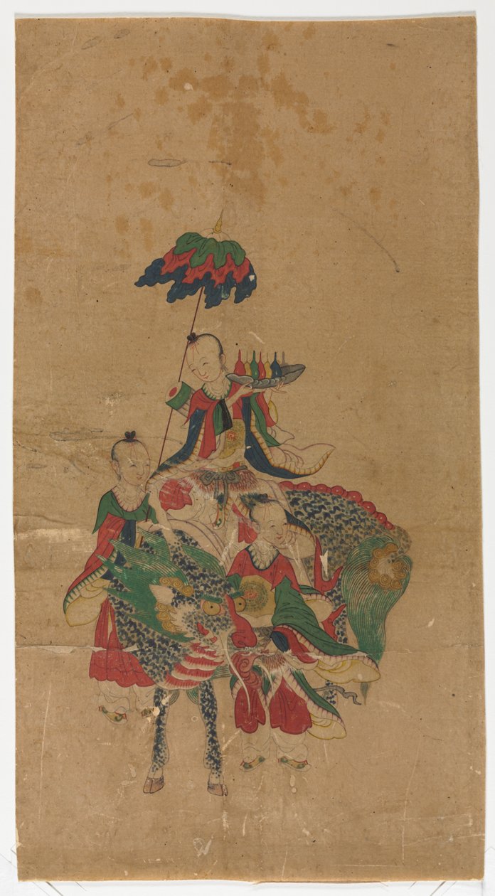 Daoista halhatatlan egy Qilin és két kísérőn alkotó: Unknown artist