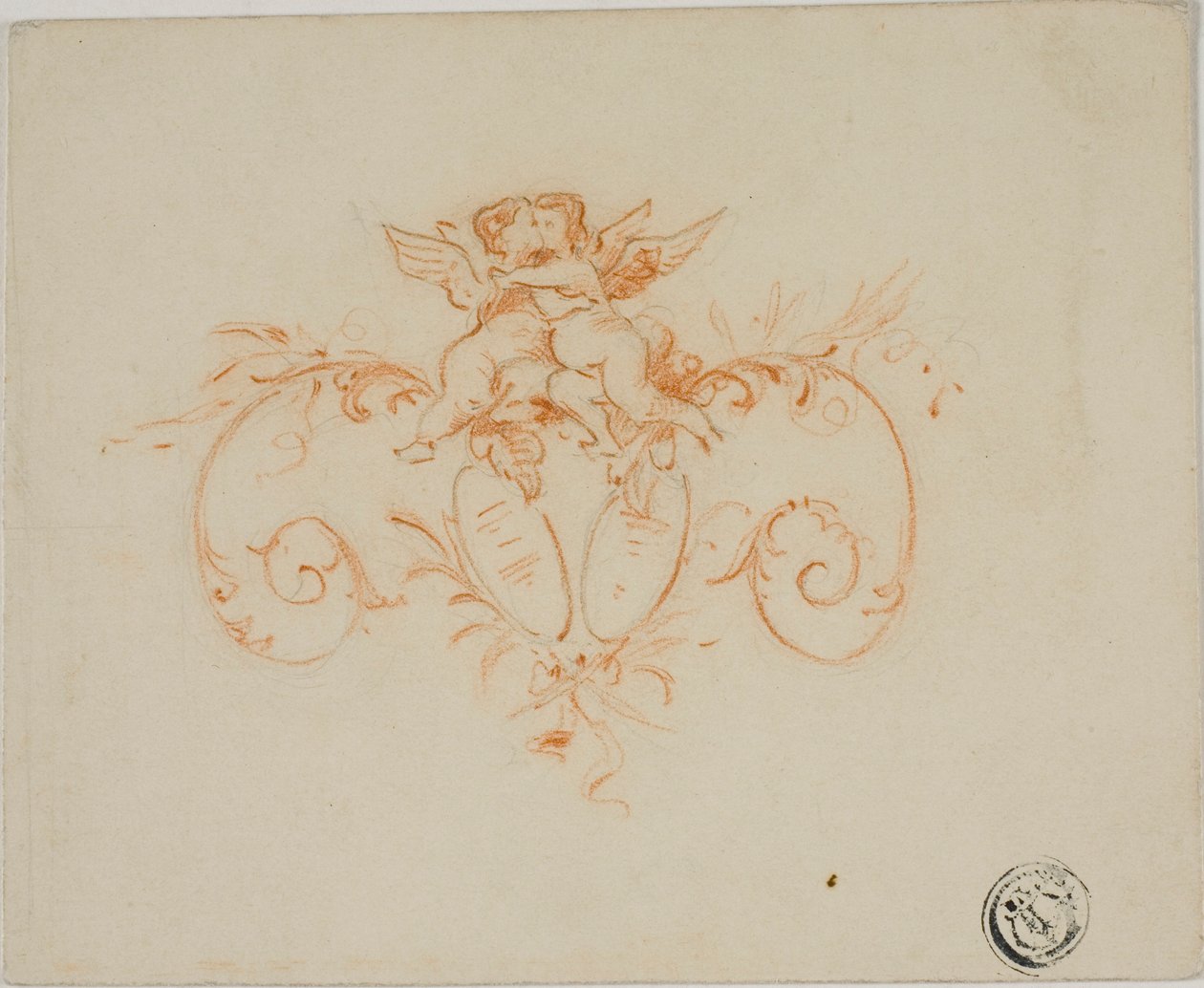 Dekoratív tekercsek két amorettivel alkotó: Unknown artist