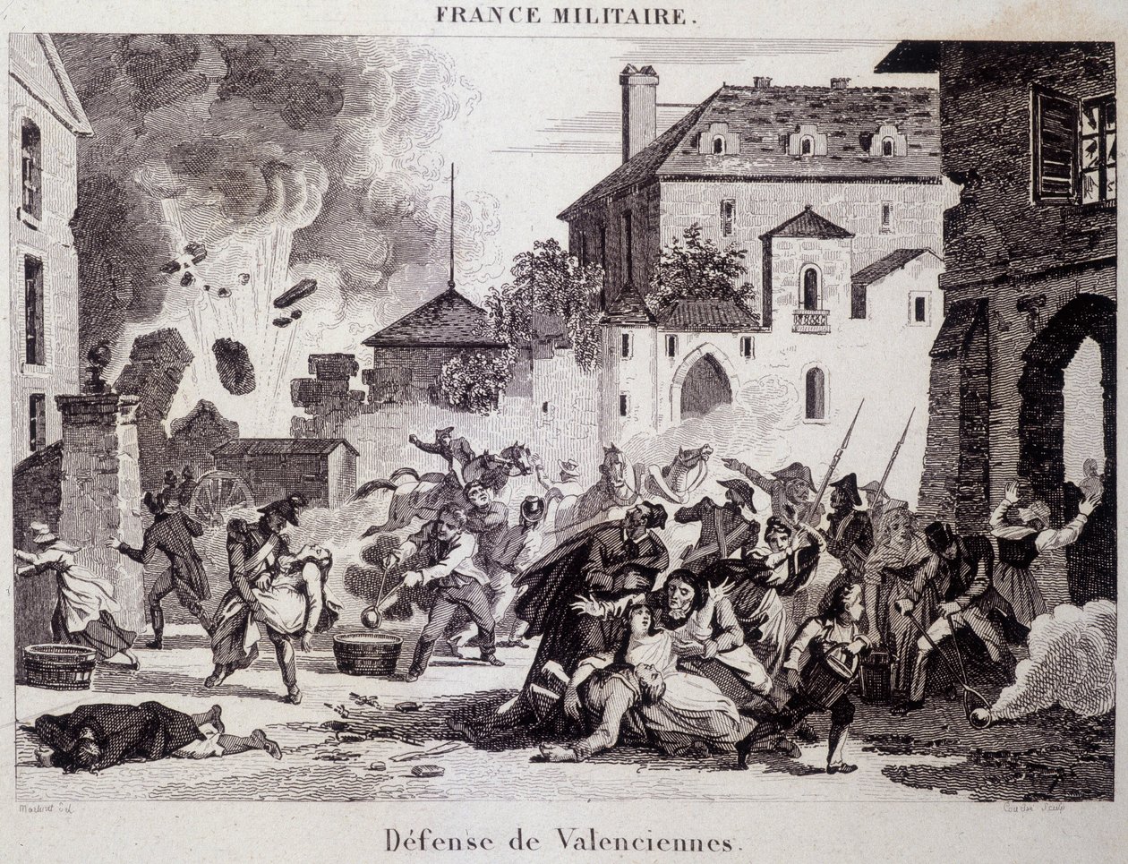 Valenciennes védelme (a republikánusok által a britek és az osztrákok ellen 1794-ben). századi metszet. alkotó: Unknown artist