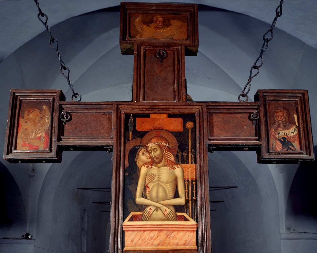 Deploration (Deposition) Névtelen fafestmény egy kereszt hátoldalán. 15. századi Varazze, Cappella del Castello Invrea Olaszország alkotó: Unknown artist