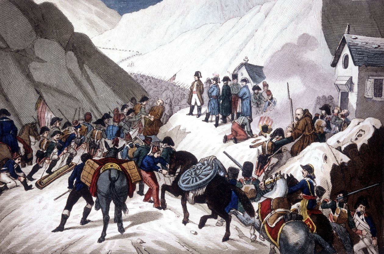 Napóleon Bonaparte származása Olaszországban: átkelés a Szent Bernát hegyen alkotó: Unknown artist