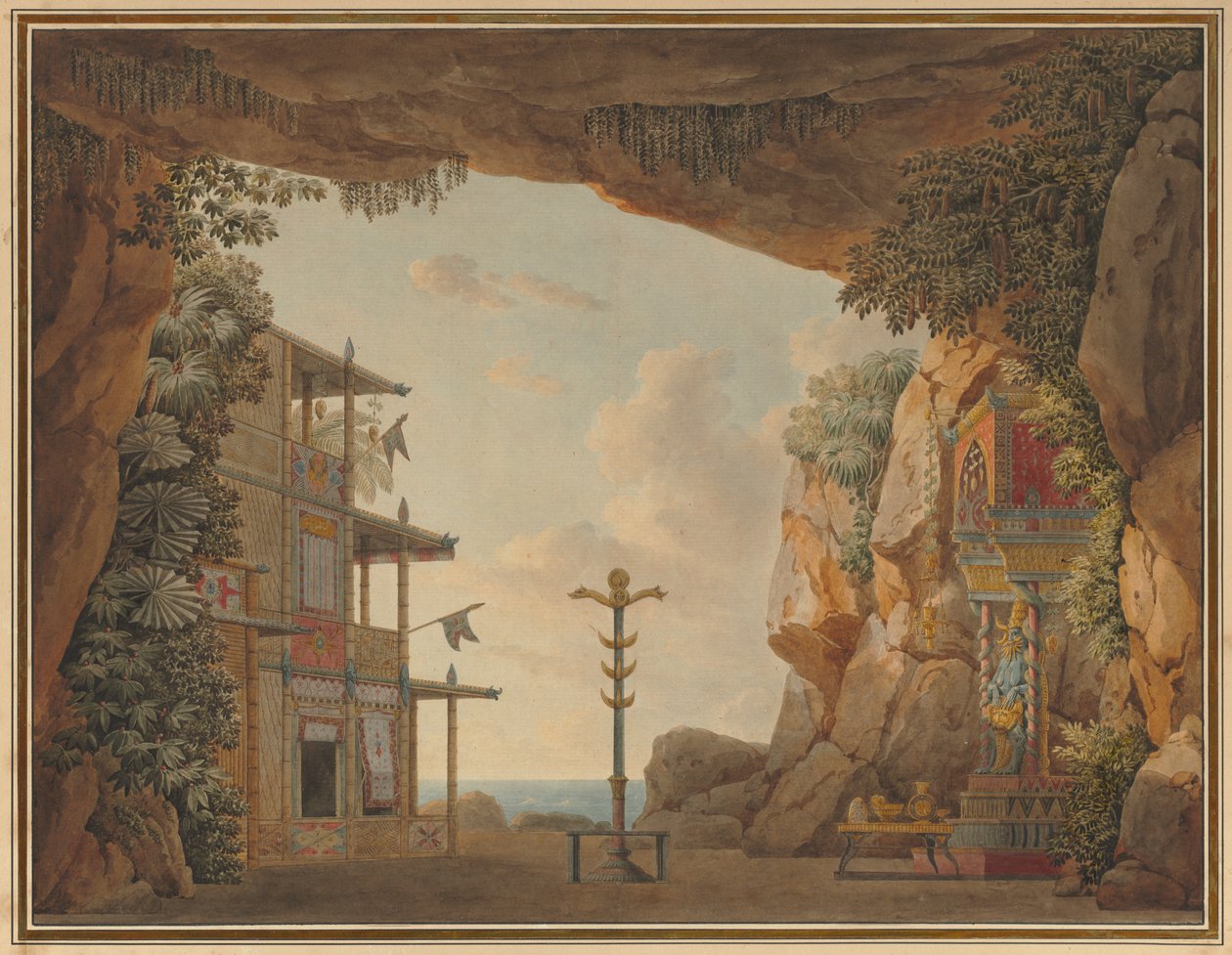 Design for Stage Set Elisca második felvonásához vagy Madagaszkár lakójához alkotó: Unknown artist