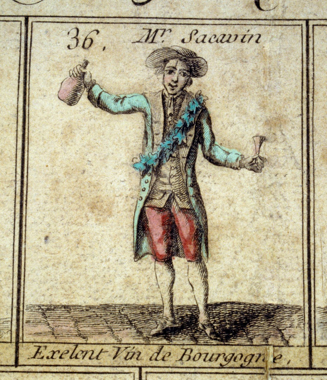 Részlet a párizsi kegy liba játékából: Mr Sacavin, borivó Bourgogne-ból. 18. századi metszet. Coll. Megy. alkotó: Unknown artist
