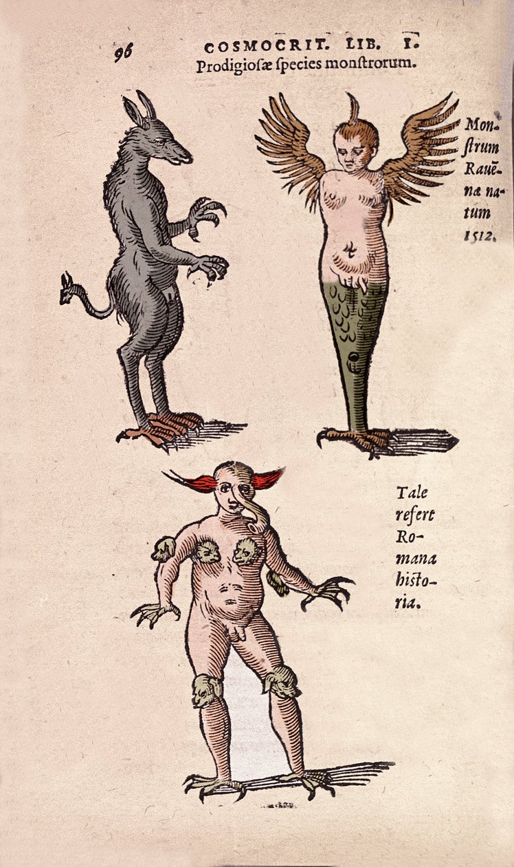 Különféle szörnyek és fantasztikus lények Krakkóról és a Ravenna-lemezről Cornelio Gemma „De Natura Divini Caracterismis” című könyvéből alkotó: Unknown artist