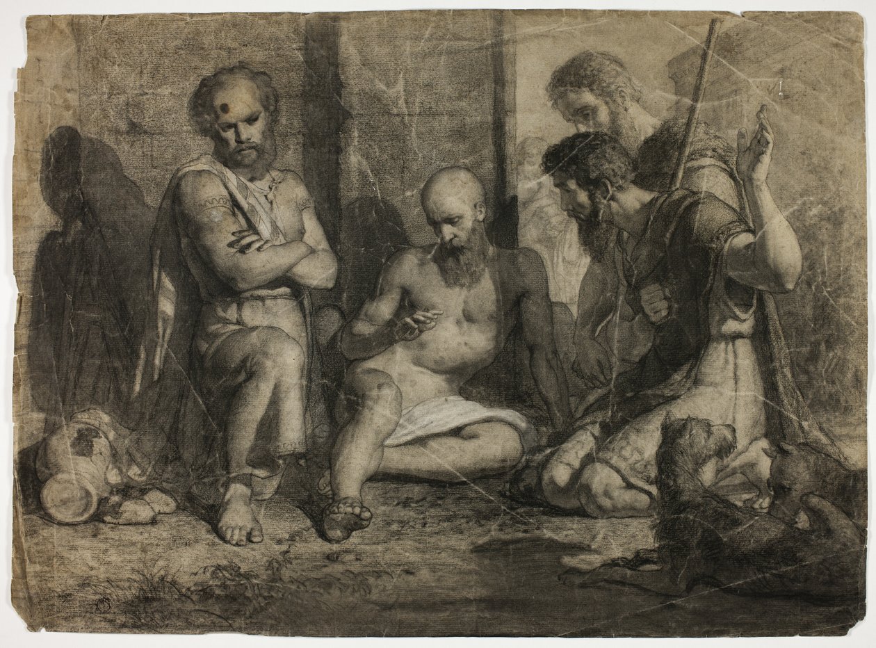 Diogenész, aki Nagy Sándort kéri, hogy lépjen félre (recto); Sétáló akadémikus férfiakt (verso) alkotó: Unknown artist
