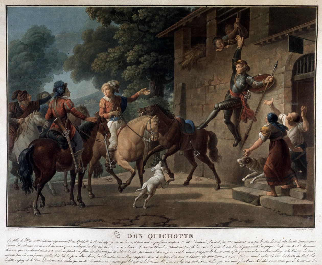 Don Quijote a lándzsáján lovagol. alkotó: Unknown artist