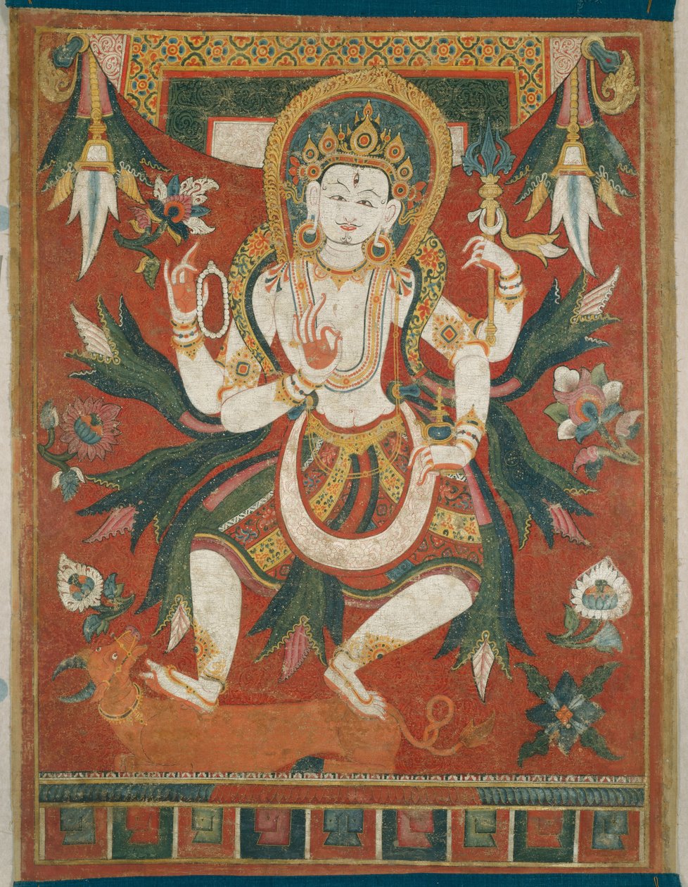 Kétoldalas festett banner (Paubha) Shiva istennel alkotó: Unknown artist