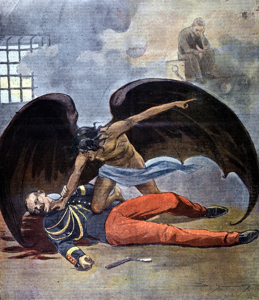 Dreyfus. Hubert Henry alezredes öngyilkossága a cellájában, miután megtalálták a Dreyfust vádoló levél szerzőjét. 1898. alkotó: Unknown artist