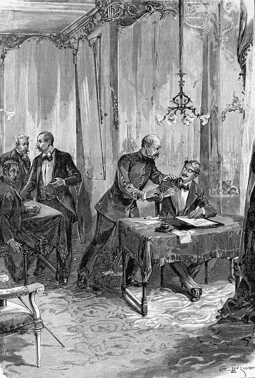 Dreyfus-ügy. Alfred Dreyfus százados letartóztatása 1894.10.15-én diktálás után. alkotó: Unknown artist