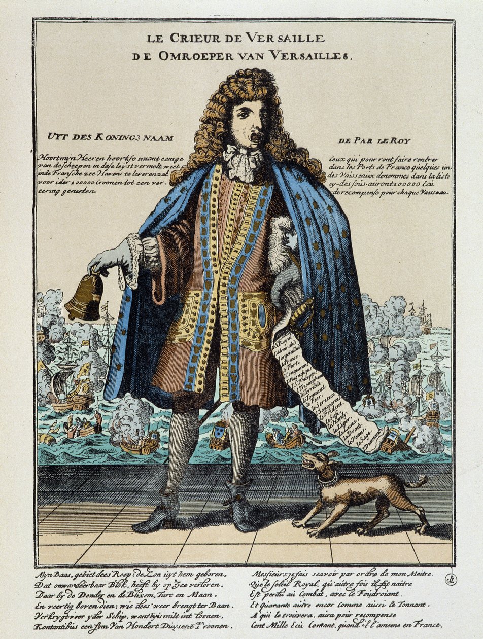 Holland szatirikus lenyomat XIV. Lajos ellen: Hougue-i csata vagy a II. Jacques helyreállítására felfegyverzett francia flotta, amelyet Anne Hilarion of Costentin (Cotentin), Tourville grófja (1642-1701) irányított, vereséget szenvedett és részben megsemmi alkotó: Unknown artist