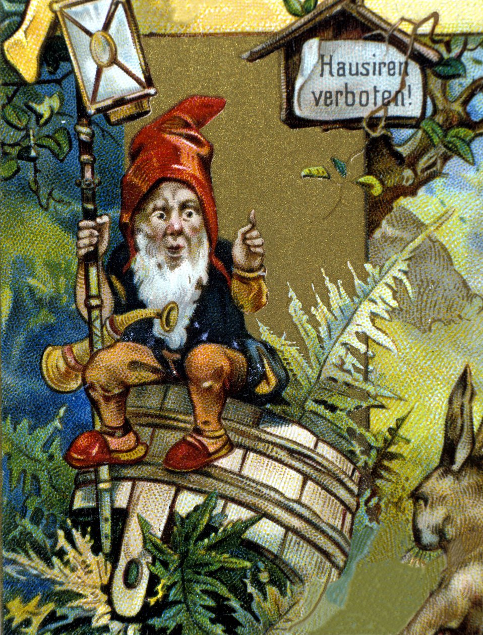 Törpe vagy farfadet lámpással. 19. századi kromolitográfia. alkotó: Unknown artist