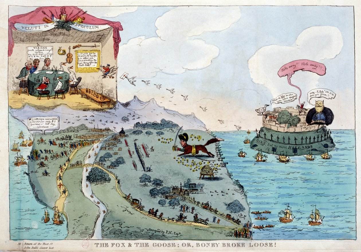 Angol rajzfilm Napóleon Bonaparte-ról - I. Napóleonban, karikatúrák, dummy gyűjtemény. 1814 - 1815. B.H.V.P. alkotó: Unknown artist