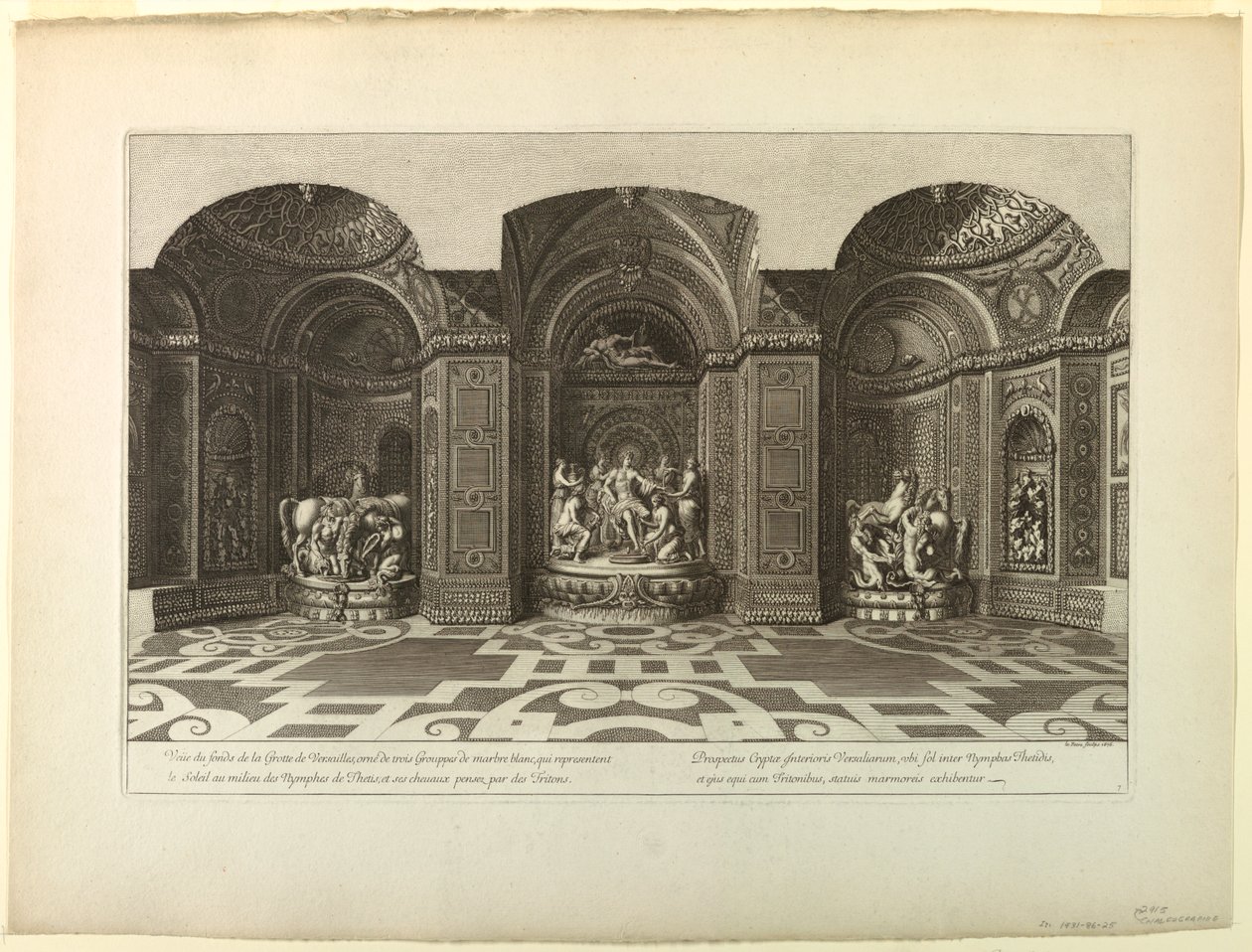 Metszet: Versailles, Grotto, Belső. alkotó: Unknown artist