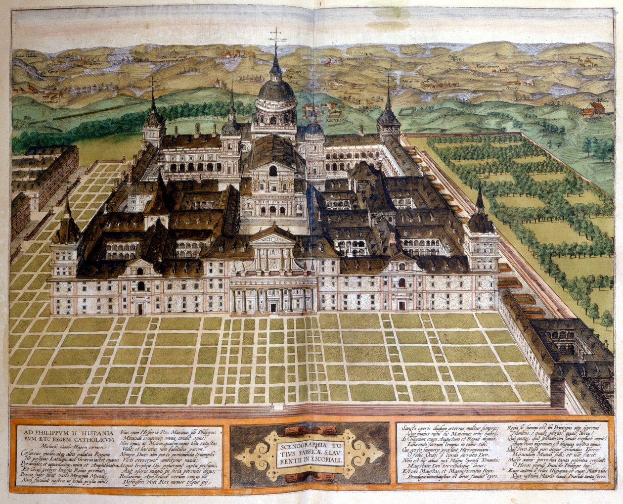 A spanyolországi Escorial vagy Escorial palotáját ábrázoló metszet. SD. 17. század. alkotó: Unknown artist
