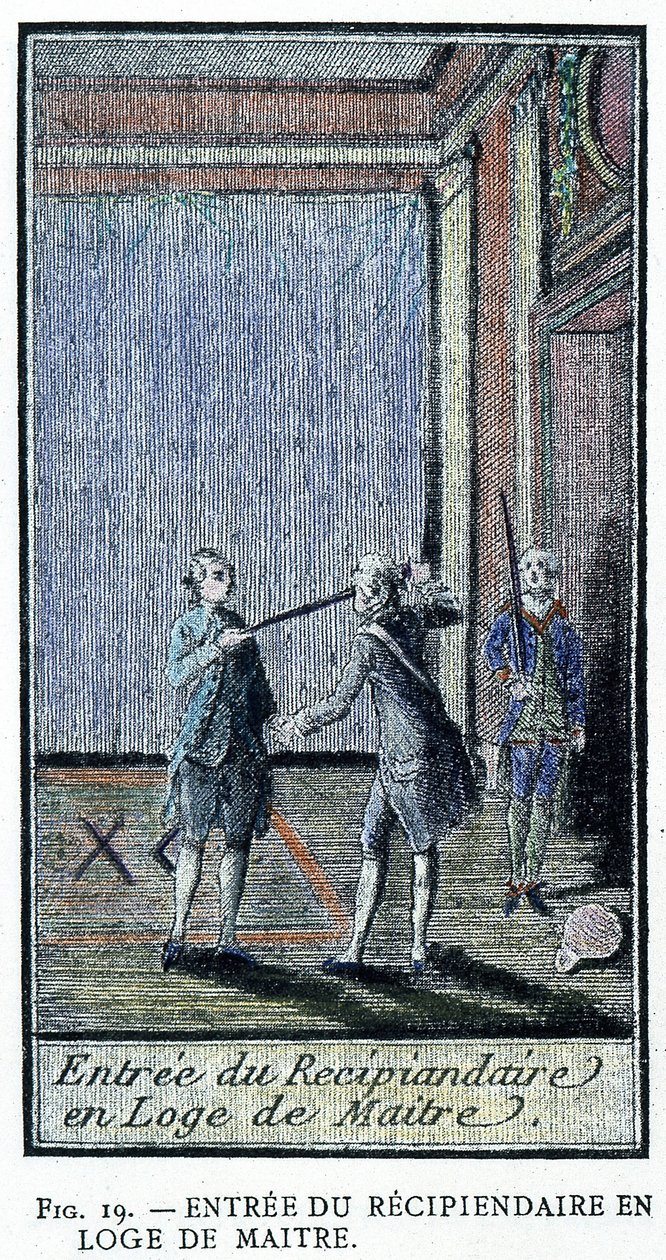 A címzett bejárata a Mester páholyába - az „Adonhiramita kőművesség” metszetéből, amelyet az összes szabadkőműves rend lovagja készített alkotó: Unknown artist