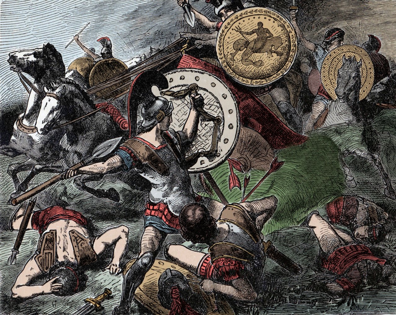 Epaminondas megmenti Pelopidaszt – Az ókori Görögország: Epaminondas (i.e. 418-362) megmenti Pelopidaszt (i.e. 420-364) a korinthoszi háború alatt (i.e. 395-387) alkotó: Unknown artist