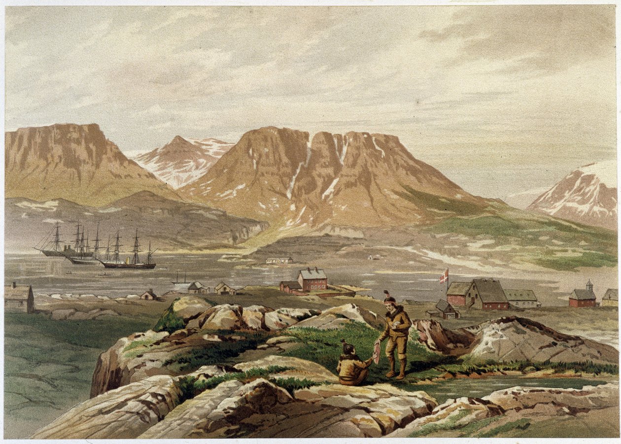 Eszkimók és település – Dr. Edward Moos, Marcus Nard & Co, London „A sarki tenger partjai, egy sarkvidéki expedíció narrációjában” alkotó: Unknown artist