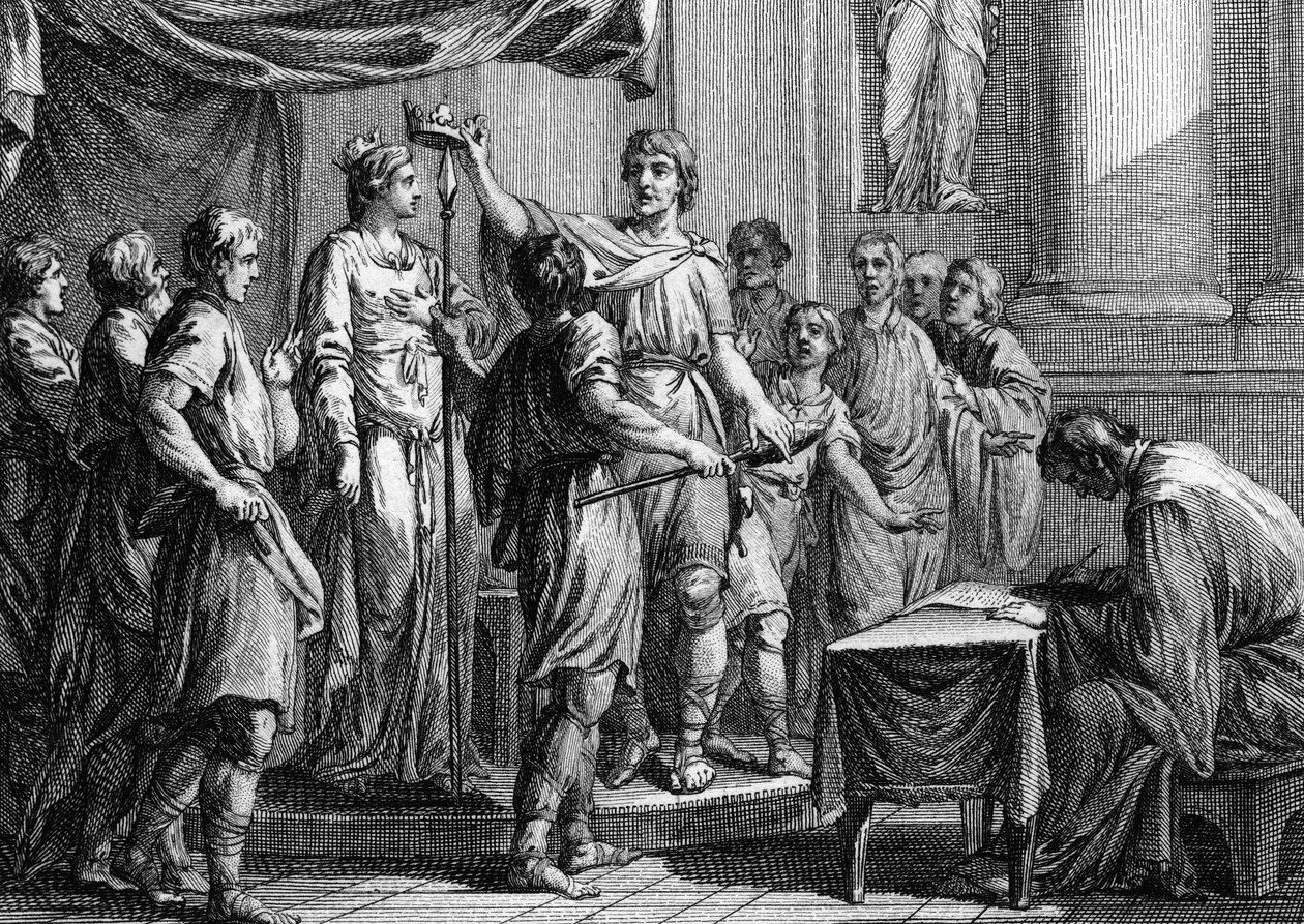 A Clovis által 508-ban újradolgozott Salique-törvény megalkotása. Lényegében a tulajdonra és a személyre vonatkozó eljárások problémáival foglalkozik, illetve a csak férfiakra átruházható földek öröklési jogával. Ezen a záradékon volt, ami alkotó: Unknown artist