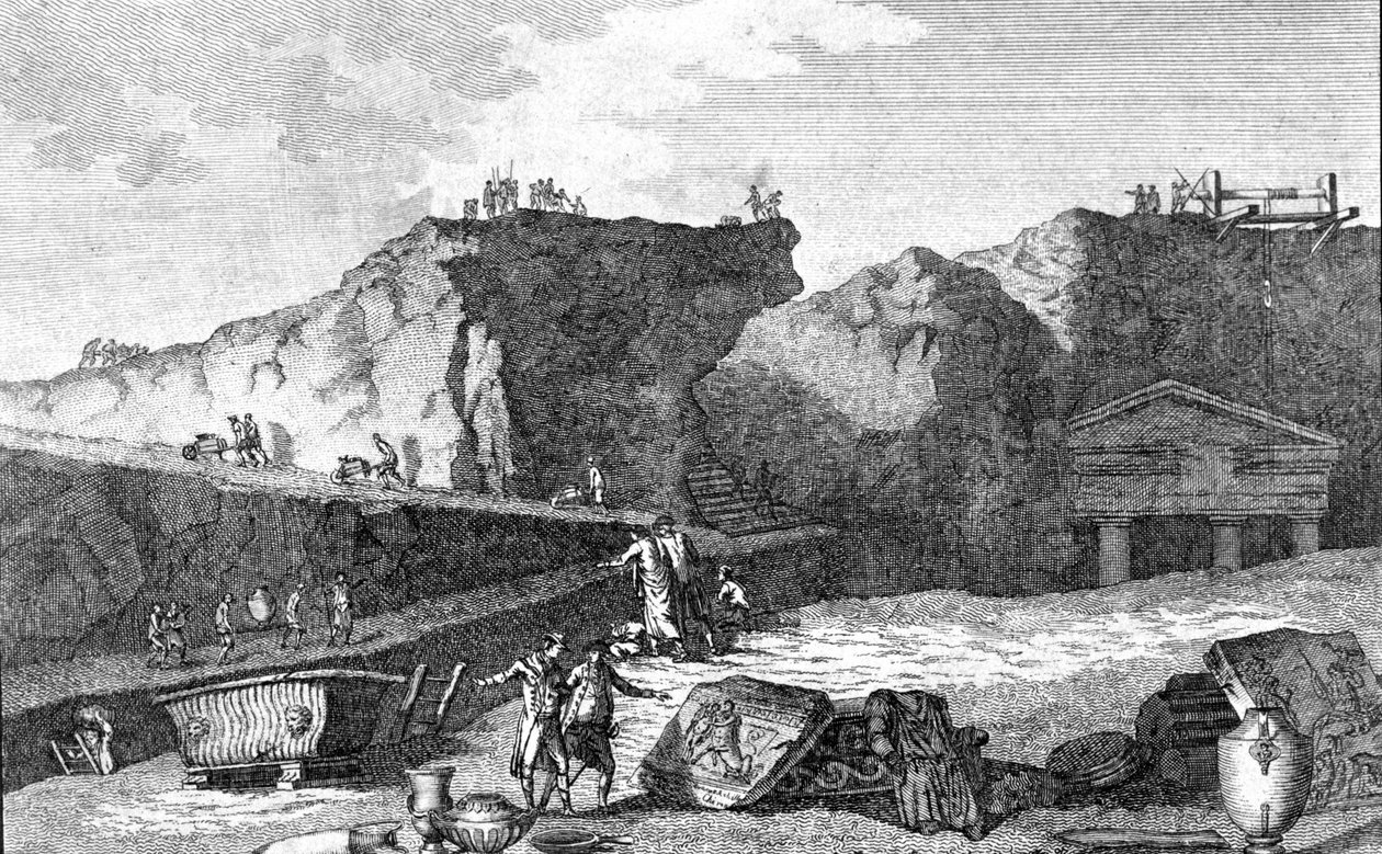 Ásatások Pompeiben. Metszés alkotó: Unknown artist