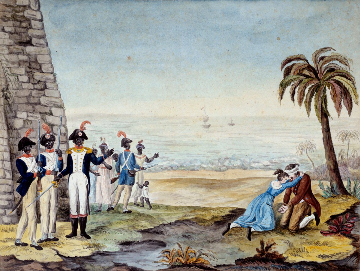 Egy telepes kivégzése: Egy telepes kivégzése az 1791-es Santo Domingo-i (Közép-Amerika, Antillák) felkelés során. 18. századi metszet. Chartres, Szépművészeti Múzeum alkotó: Unknown artist