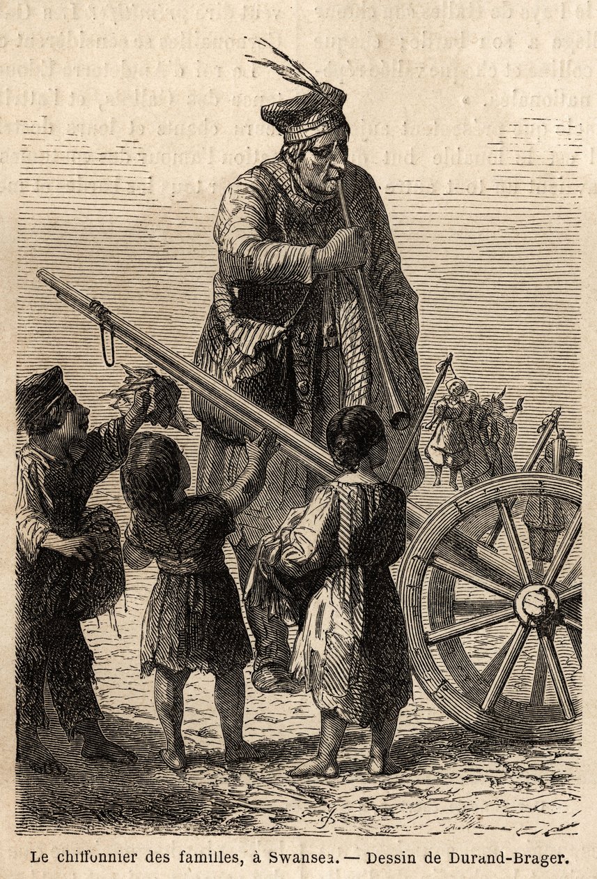 Családi rongy Swansea-ben. Durand Brager rajza, L. Simonin 1862-es walesi nagyobb gyáraiban tett látogatásának illusztrálására. Gravírozás a „Le tour du monde”-ban, szerkesztette Edouard Charton alkotó: Unknown artist